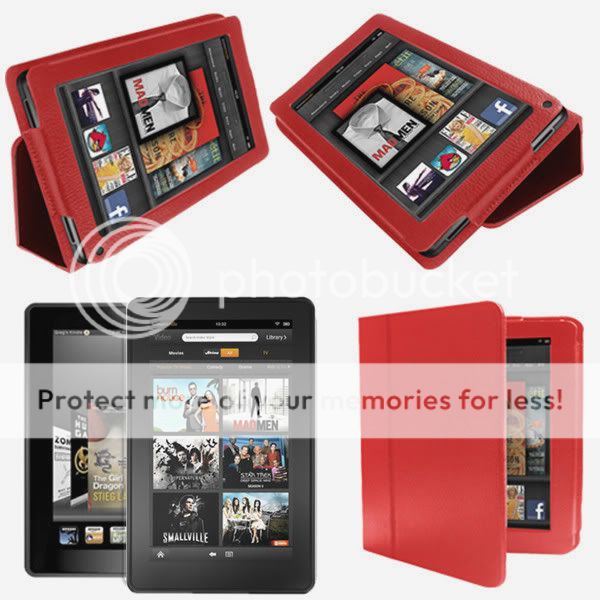 RED LEATHER CASE COVER FRAME STYLE FOR  KINDLE FIRE 7 TABLET 