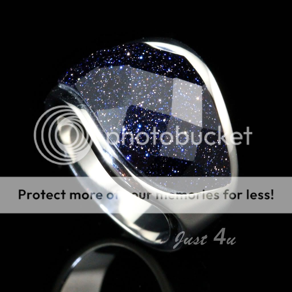 Violet Blue Sandstone Stainless Steel Gem Ring R167  