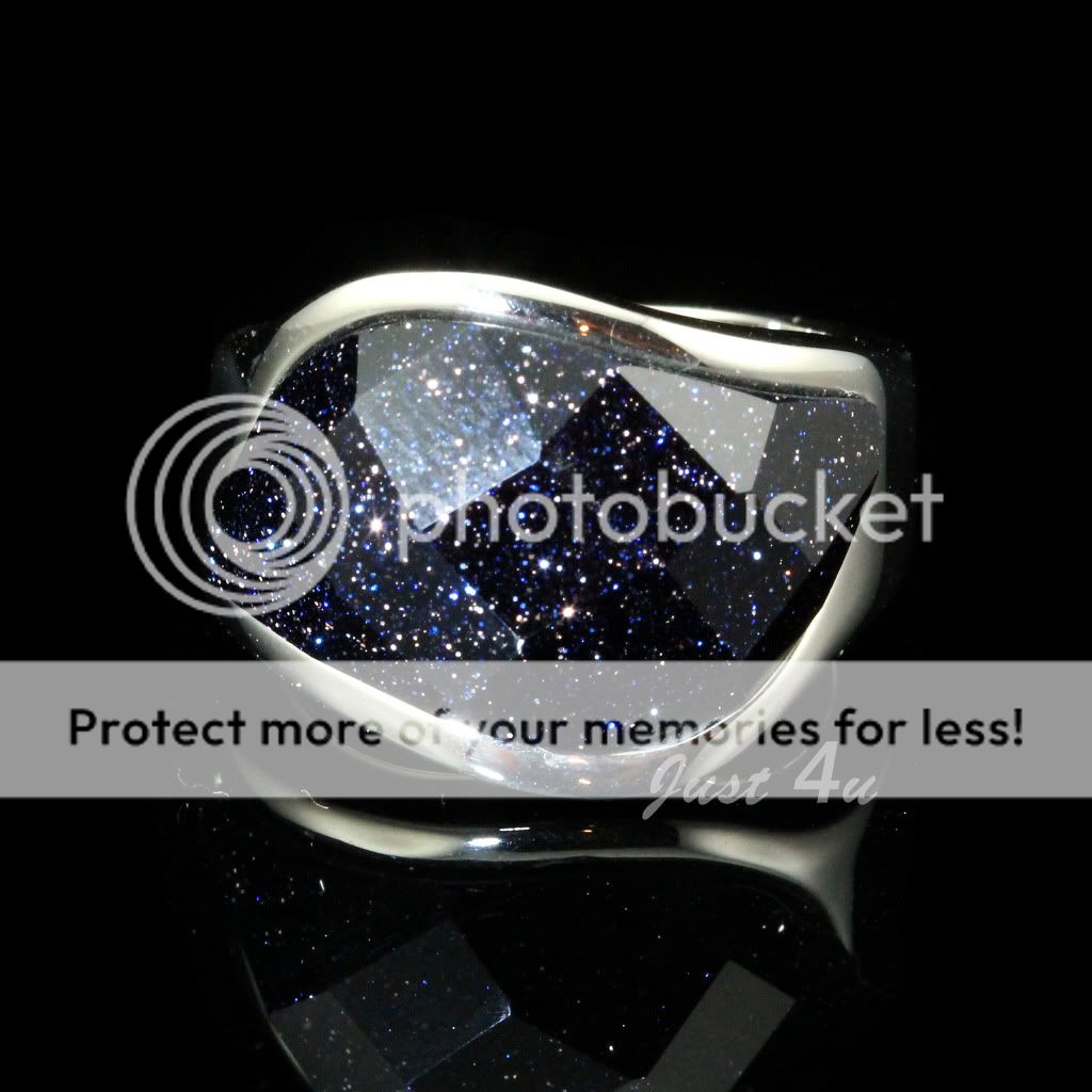 Violet Blue Sandstone Stainless Steel Gem Ring R167  