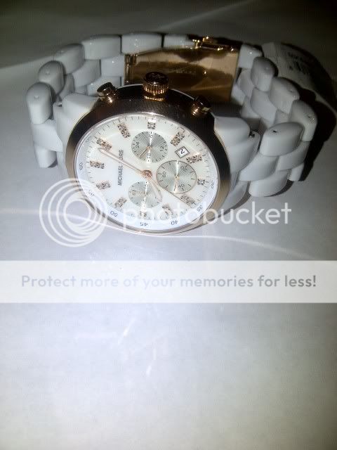 MICHAEL KORS CHRONOGRAPH ROSE GOLD BEZEL WHITE BAND LADIES WATCH 